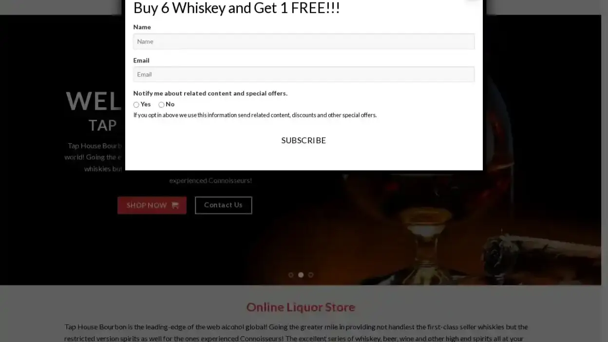 Screenshot of Whisky scam website Taphousebourbon.com
