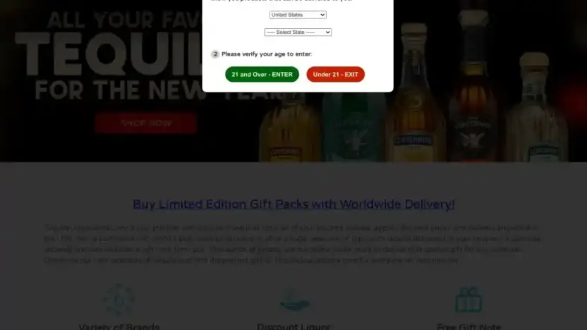 Screenshot of Whisky scam website Tequilaliquorstore.com