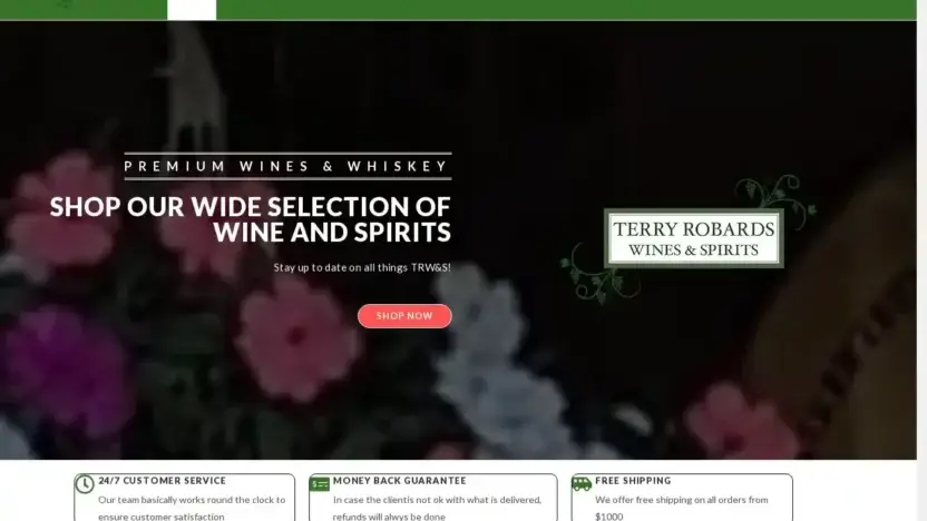 Screenshot of Non-Delivery scam website Terryrobardswineandspirits.com