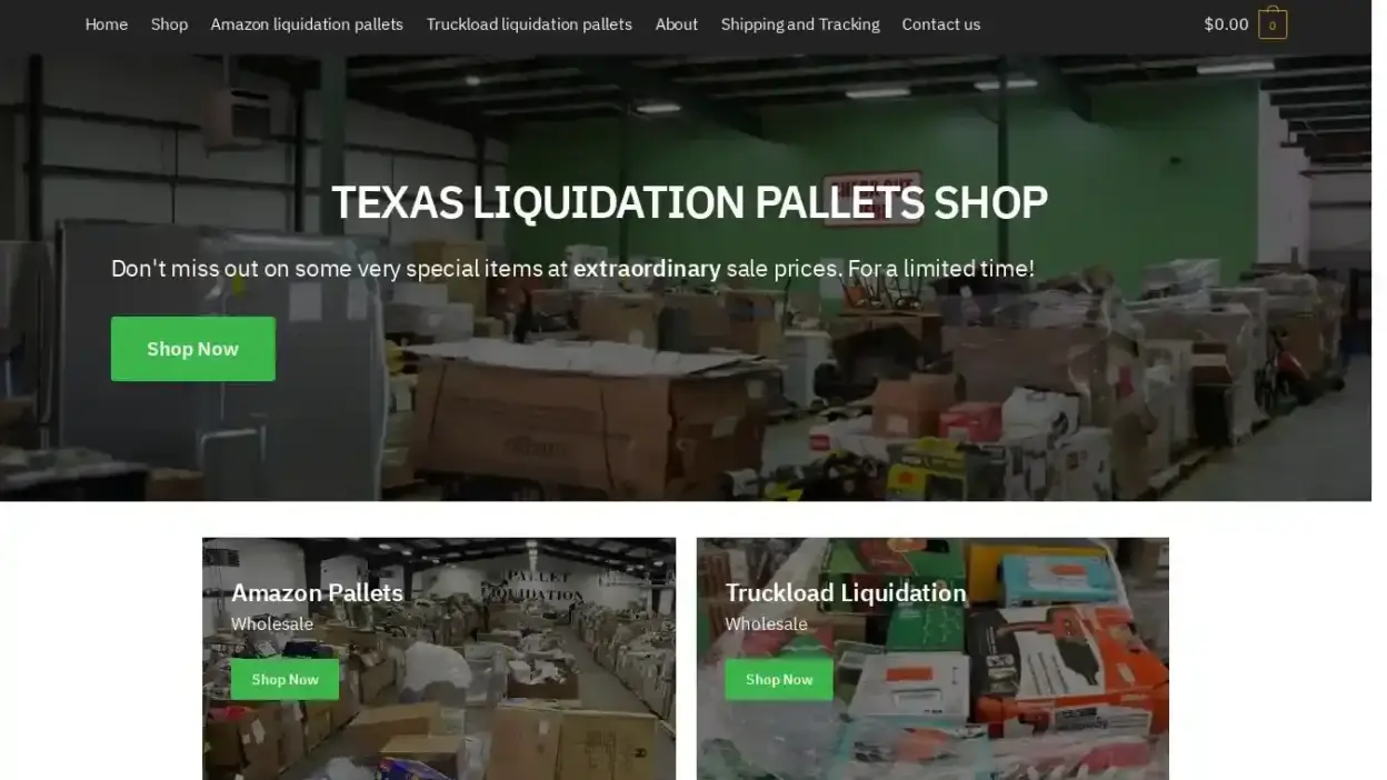 Screenshot of Liquidation scam website Texasliquidationpallets.com