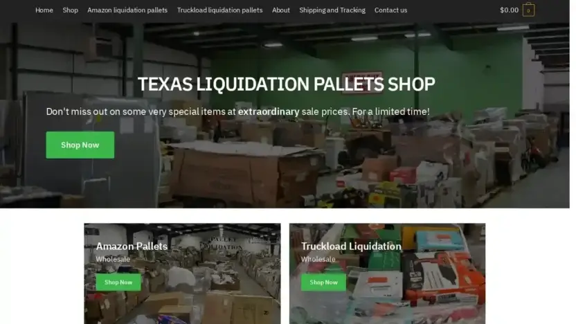 Screenshot of Liquidation scam website Texasliquidationpallets.com