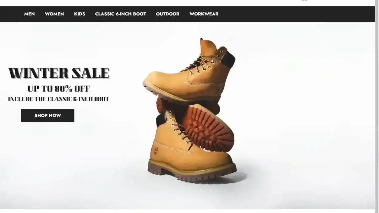 Screenshot of Non-Delivery scam website Timberlandzx.shop