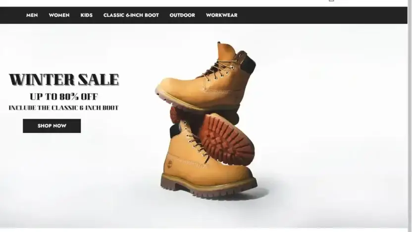Screenshot of Non-Delivery scam website Timberlandzx.shop