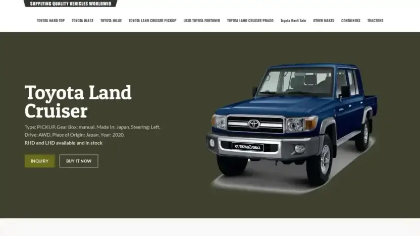 Screenshot of Automobile scam website Tmoreautomachinery.com