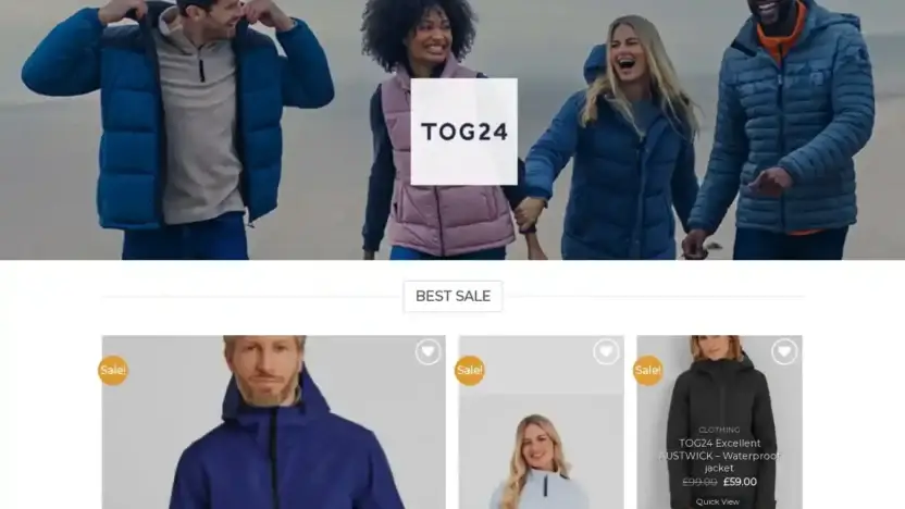 Screenshot of Non-Delivery scam website Tog24outdoor.com