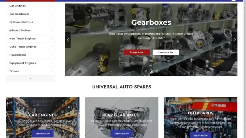 Screenshot of Automobile scam website Universalautospare.com