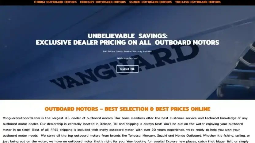 Screenshot of Automobile scam website Vanguardoutboards.com