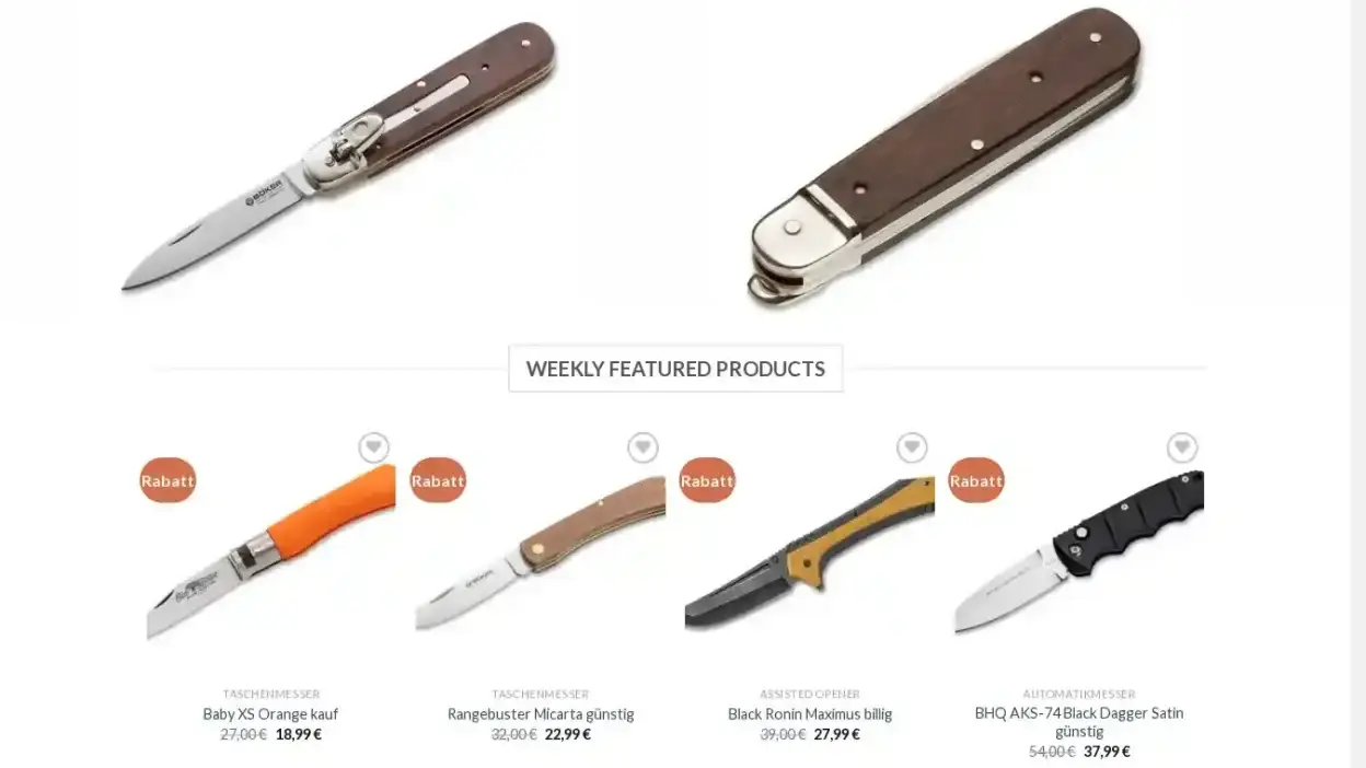 Screenshot of Non-Delivery scam website Verkauftaschenmesser.com