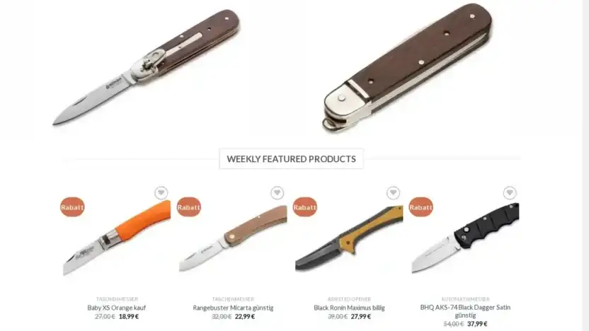 Screenshot of Non-Delivery scam website Verkauftaschenmesser.com