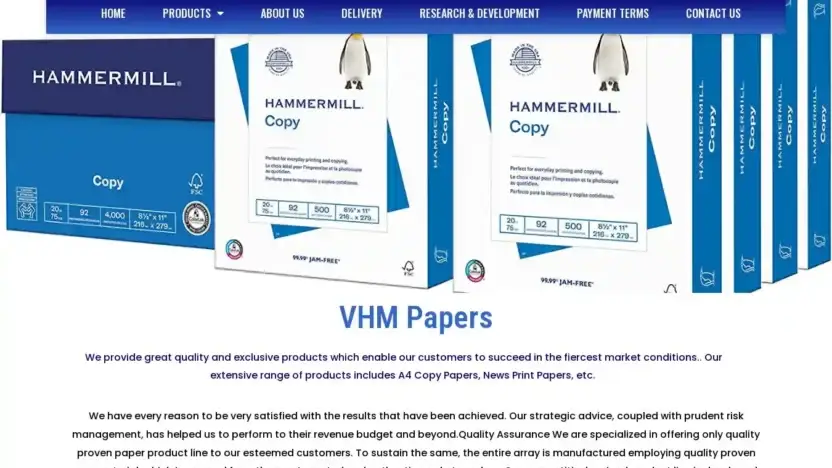 Screenshot of Non-Delivery scam website Vhmpapers.com