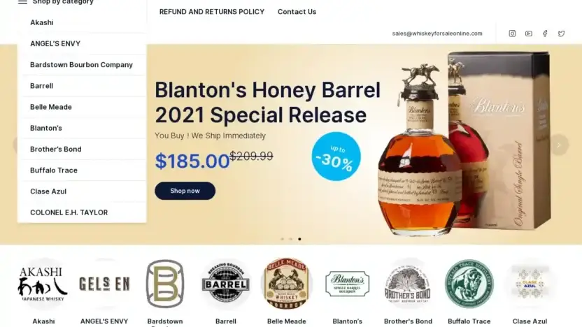 Screenshot of Whisky scam website Whiskeyforsaleonline.com