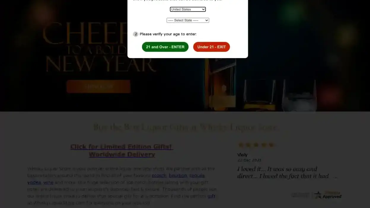 Screenshot of Whisky scam website Whiskyliquorstore.com