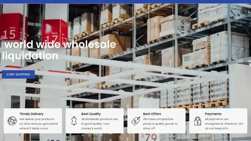 Screenshot of Liquidation scam website Worldwidewholesaleliquidation.com