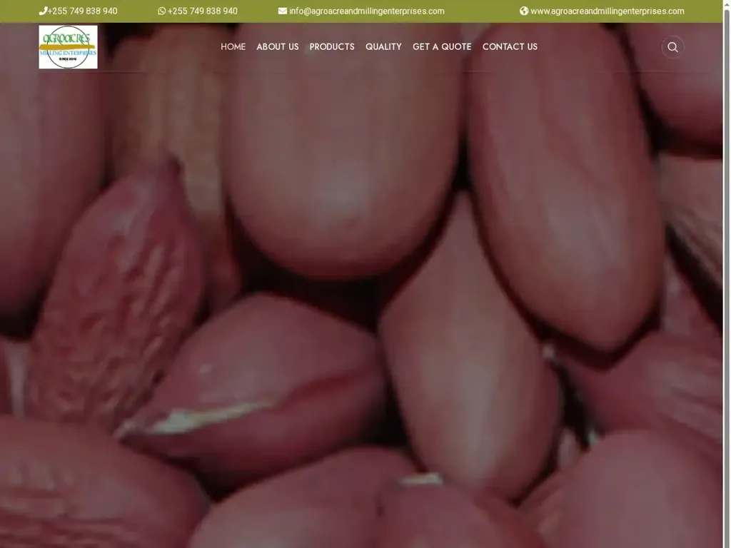 Screenshot of Non-Delivery scam website "Agro Acres and Milling Enterprises"