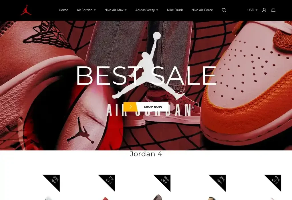 Screenshot of Non-Delivery scam website "Airjordan-4.com"