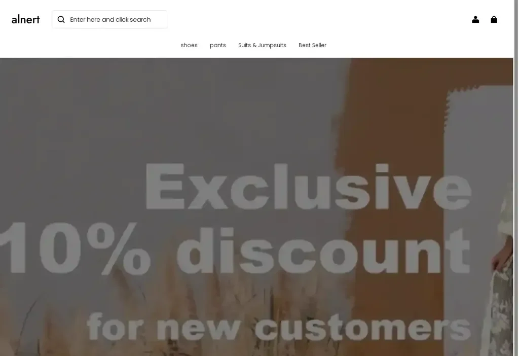 Screenshot of Non-Delivery scam website "Alnert.shop"