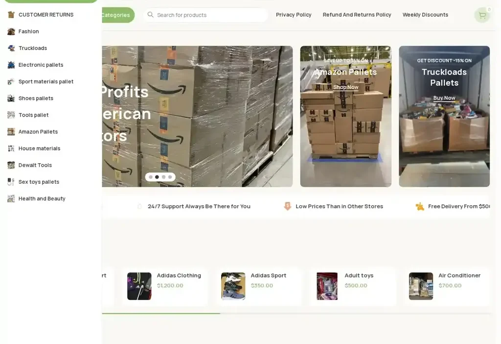 Screenshot of Non-Delivery scam website "Americanliquidatorspallets.com"