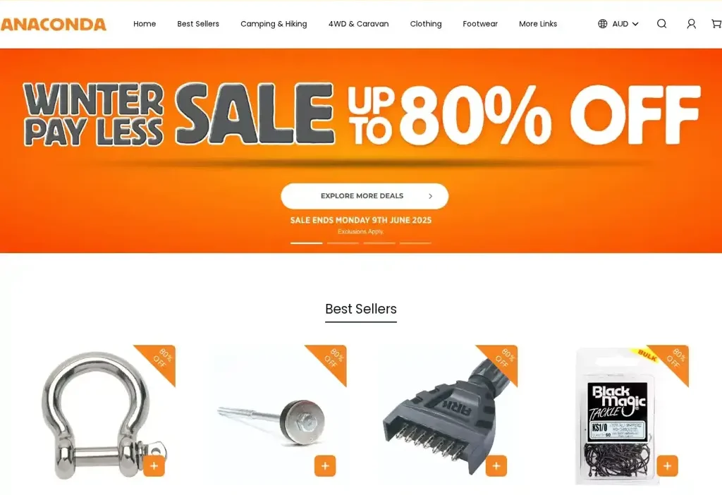 Screenshot of Non-Delivery scam website "Anacondaau.com"