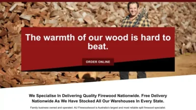 Screenshot of Non-Delivery scam website "Aufirewoodwoodsupplier.com"