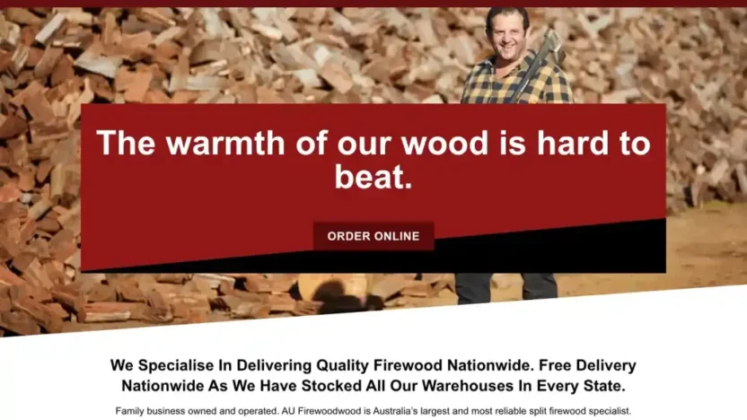 Screenshot of Non-Delivery scam website "Aufirewoodwoodsupplier.com"