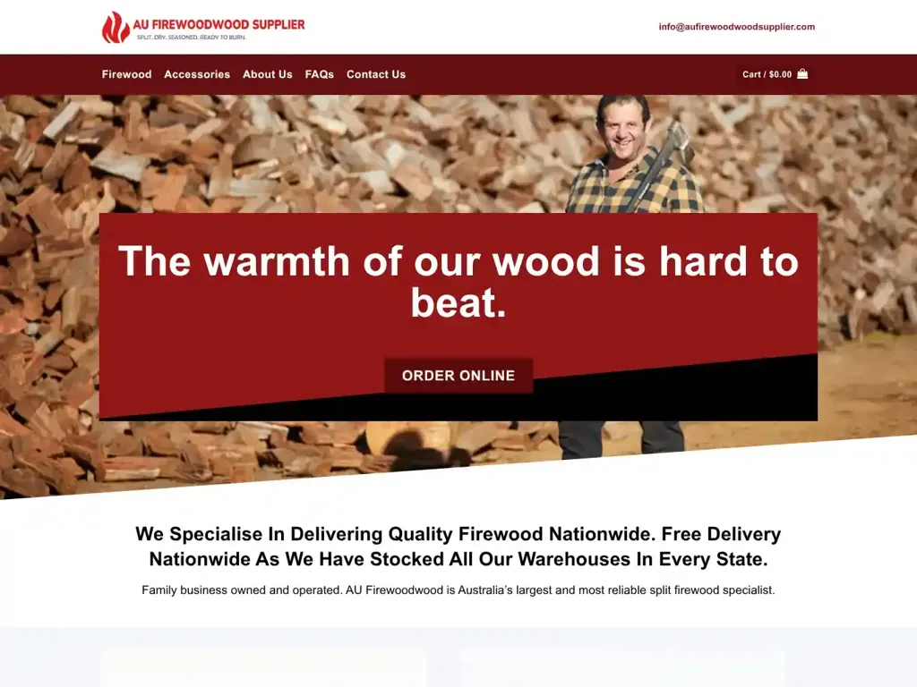 Screenshot of Non-Delivery scam website "AU Firewoodwood Supplier – Buy Firewood Delivered in Australia"