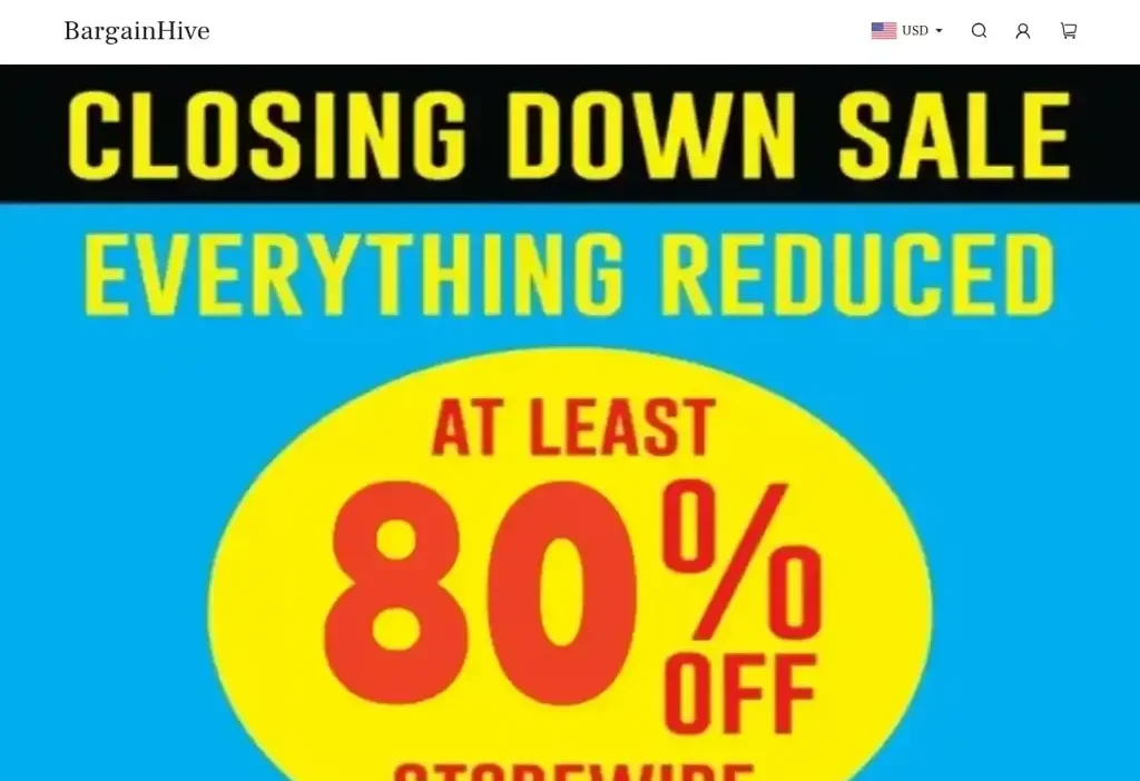 Screenshot of Non-Delivery scam website "Bargainhiveshop.shop"