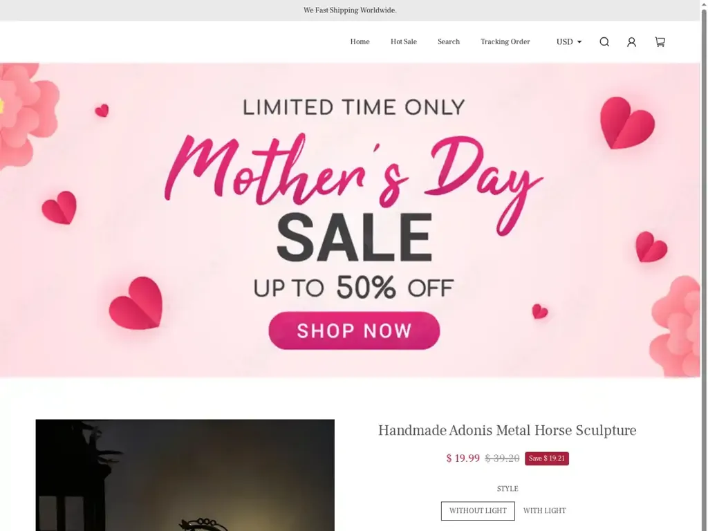 Screenshot of Non-Delivery scam website "500 Internal Server Error"