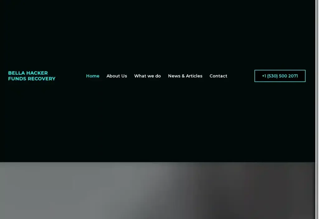 Screenshot of Non-Delivery scam website "Bellahackerfundsrecovery.com"