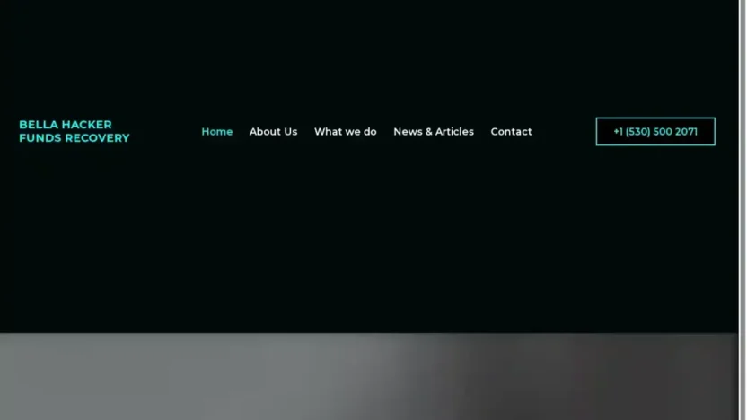 Screenshot of Non-Delivery scam website "Bellahackerfundsrecovery.com"