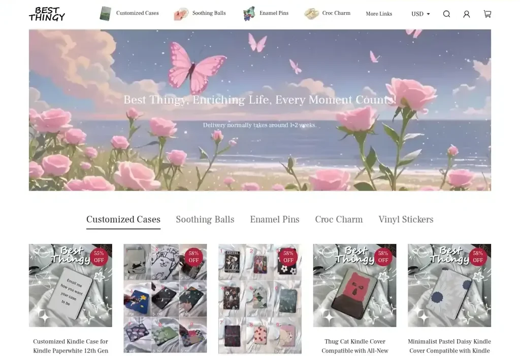 Screenshot of Non-Delivery scam website "Bestthingy.com"