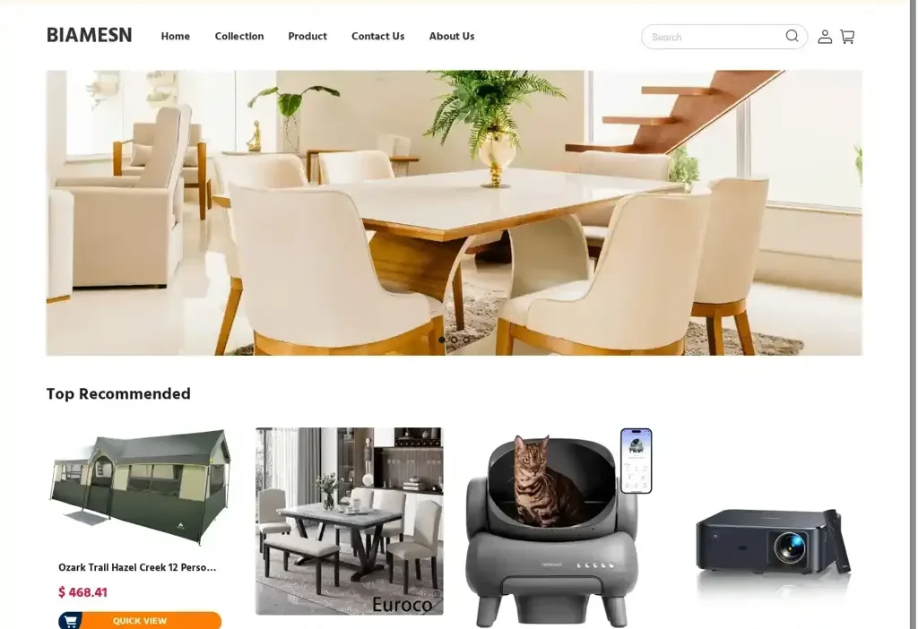 Screenshot of Non-Delivery scam website "Biamesn.shop"