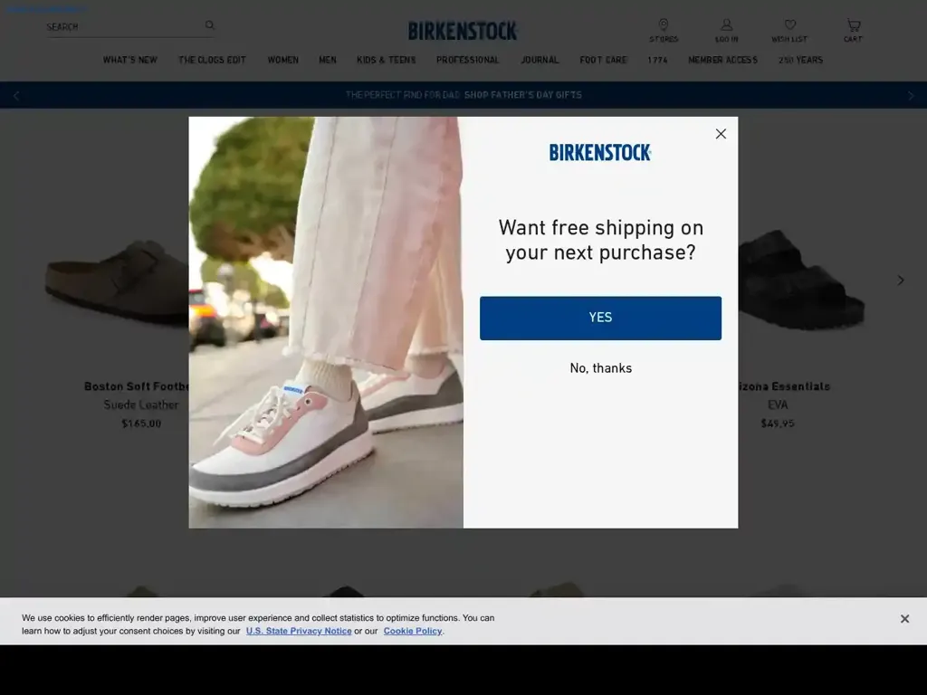 Screenshot of Non-Delivery scam website "BIRKENSTOCK USA Online Shop"