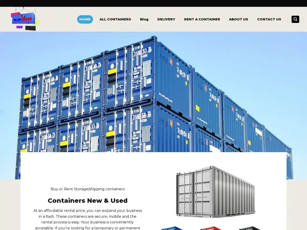 Screenshot of Container scam website "Bluegrass Shipping Container LLC - Secure Container Rentals"