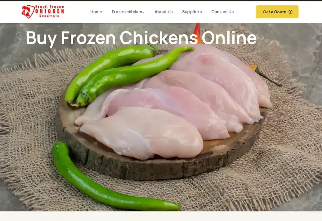 Screenshot of Non-Delivery scam website "Brazilfrozenchickenexporters.com"