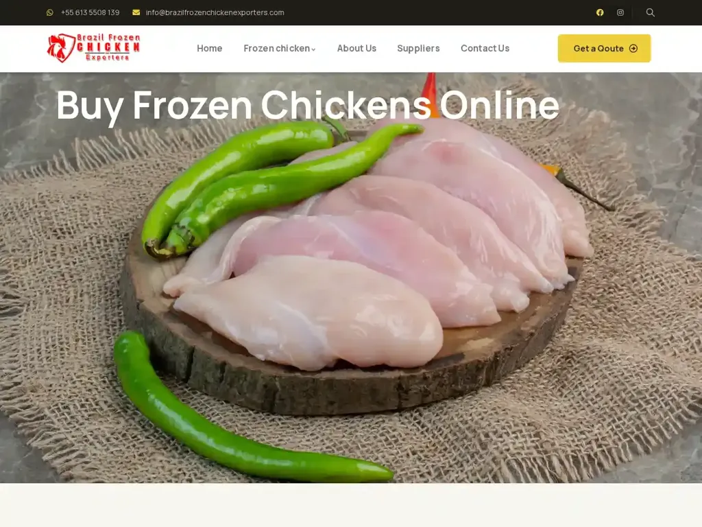 Screenshot of Non-Delivery scam website "Brazil Frozen Chicken Exporters - Seara, Aurora, Perdix"