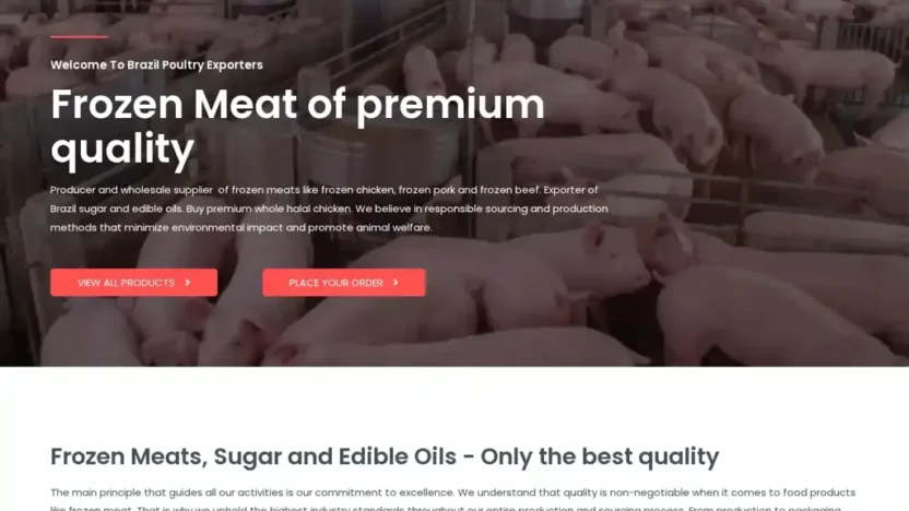 Screenshot of Non-Delivery scam website "Brazilpoultryexporters.com"