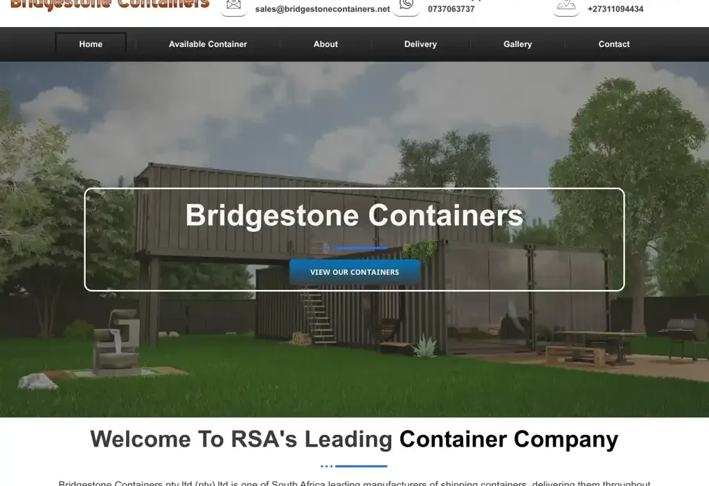 Screenshot of Non-Delivery scam website "Bridgestonecontainers.net"