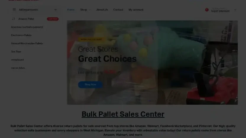 Screenshot of Non-Delivery scam website "Bulkpalletsalescenter.com"