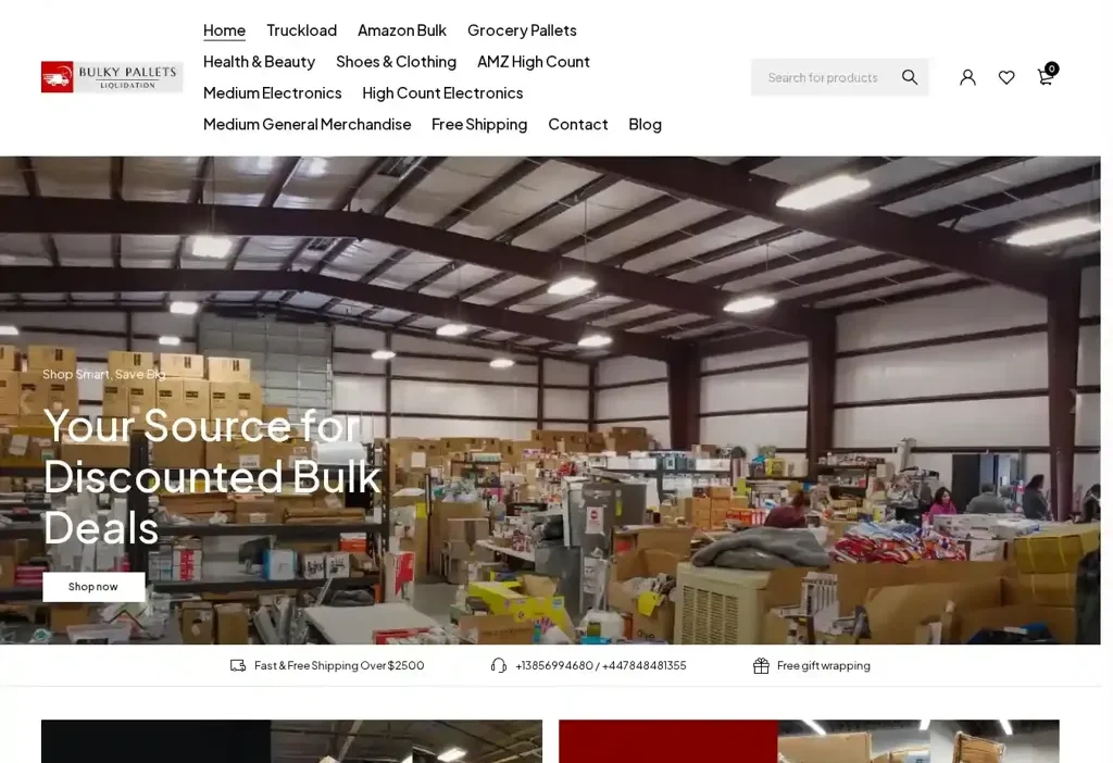 Screenshot of Liquidation scam website "Bulkypalletsliquidation.com"