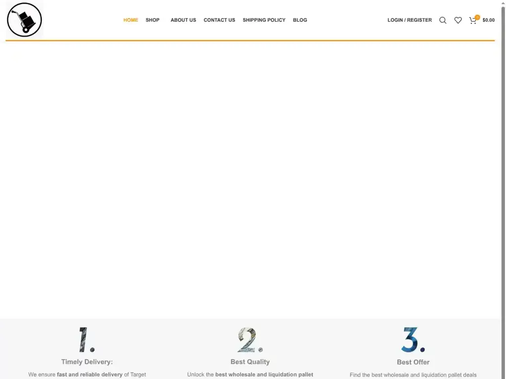 Screenshot of Liquidation scam website "Wholesale and liquidation pallet deals | Wholesale and liquidation pallets near me"