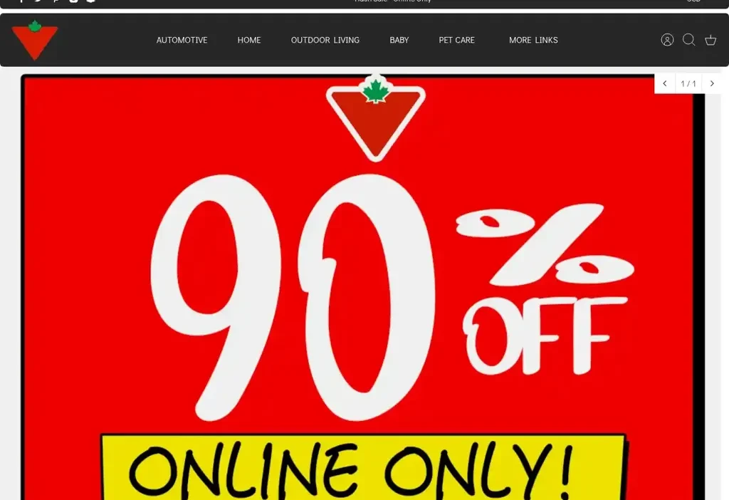 Screenshot of Non-Delivery scam website "Canadiantyreoutlet.com"