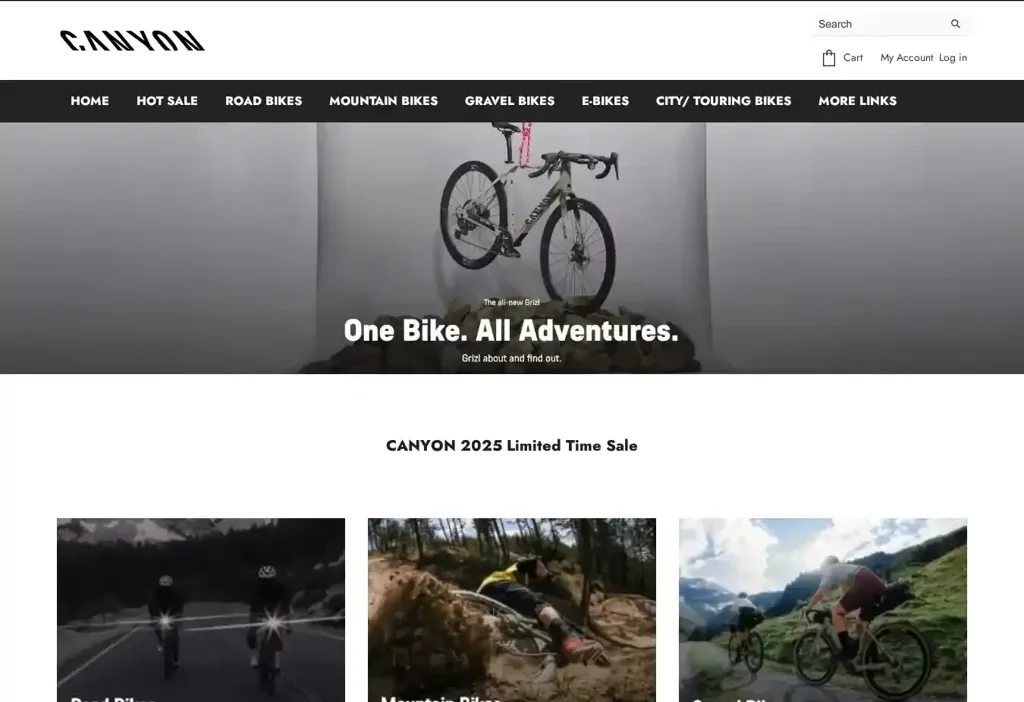 Screenshot of Non-Delivery scam website "Canyonbicyclesshop.shop"