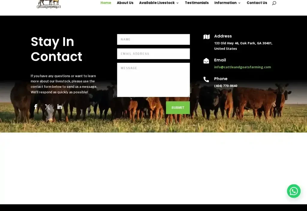 Screenshot of Non-Delivery scam website "Cattleandgoatsfarming.com"