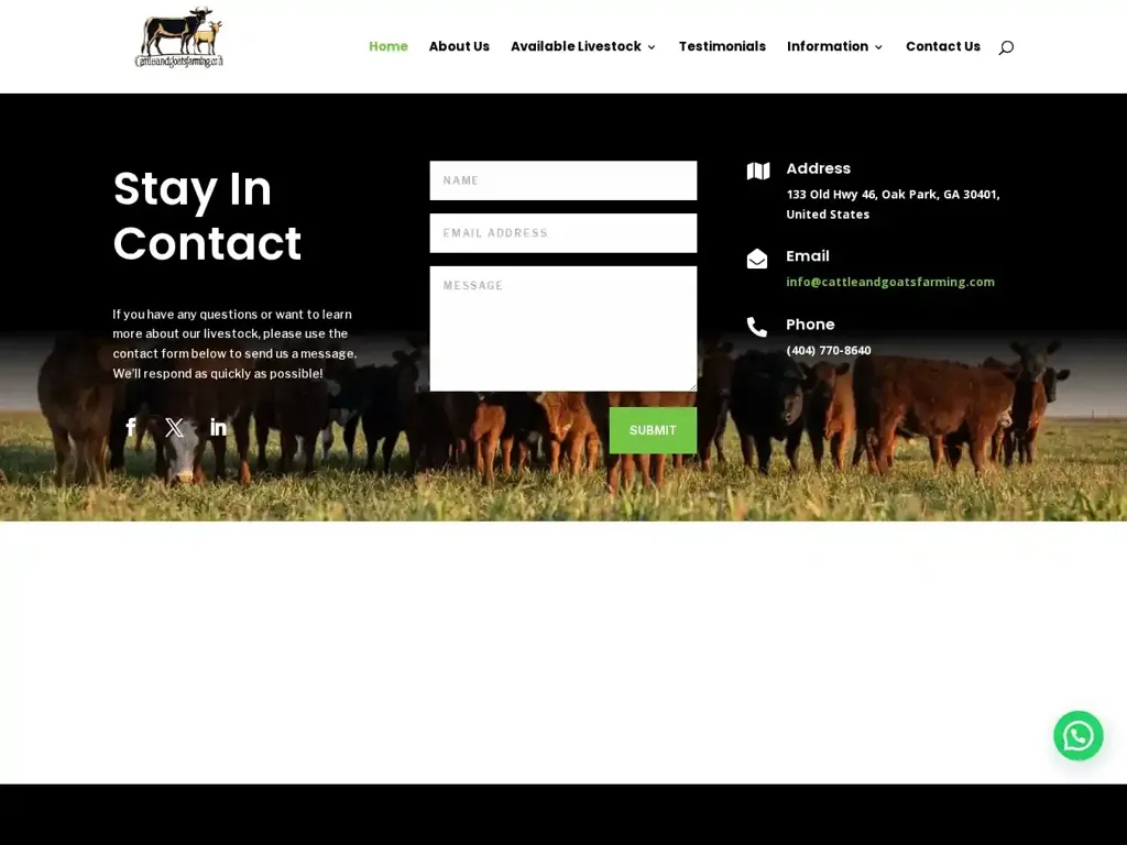 Screenshot of Non-Delivery scam website "Cattles and Goats farming in USA | Where to buy Boer goats online"