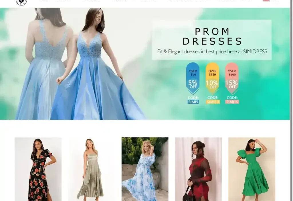 Screenshot of Non-Delivery scam website "Cheapdressesformal.com"