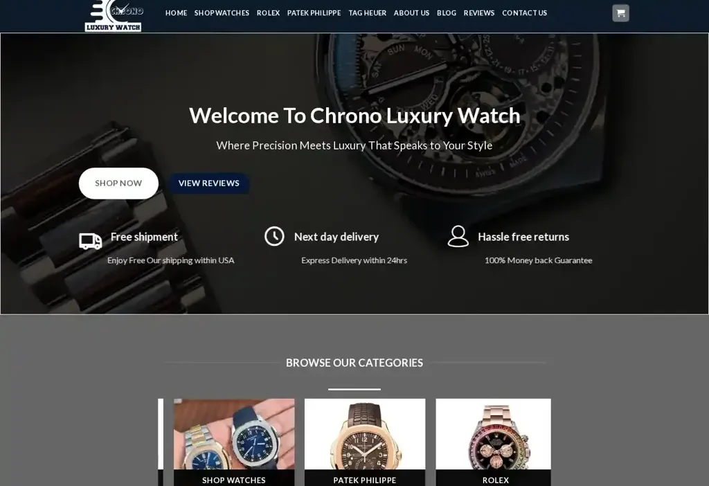 Screenshot of Non-Delivery scam website "Chronoluxurywatch.com"