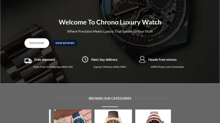 Screenshot of Non-Delivery scam website "Chronoluxurywatch.com"