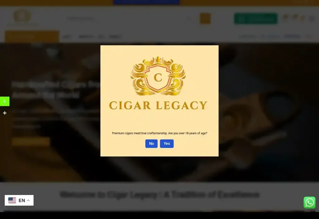 Screenshot of Non-Delivery scam website "Cigarlegacy.com"