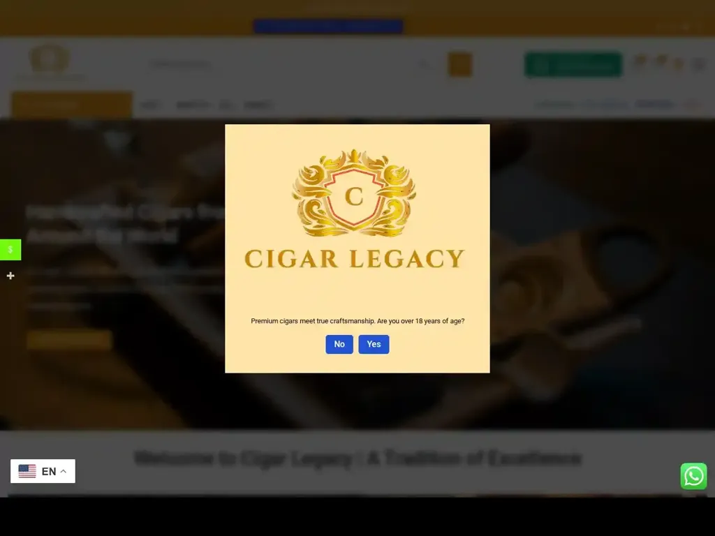 Screenshot of Non-Delivery scam website "Home - Full Width Slider - Cigar Legacy"