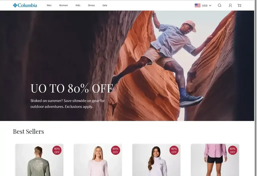 Screenshot of Non-Delivery scam website "Columbia-za.shop"